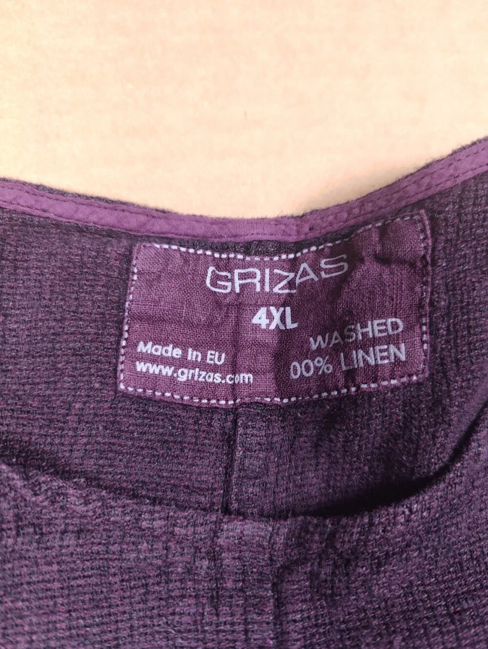 GRIZAS Women's 100% Washed Linen Deep Plum Purple Blouse Size 4XL Lagenlook